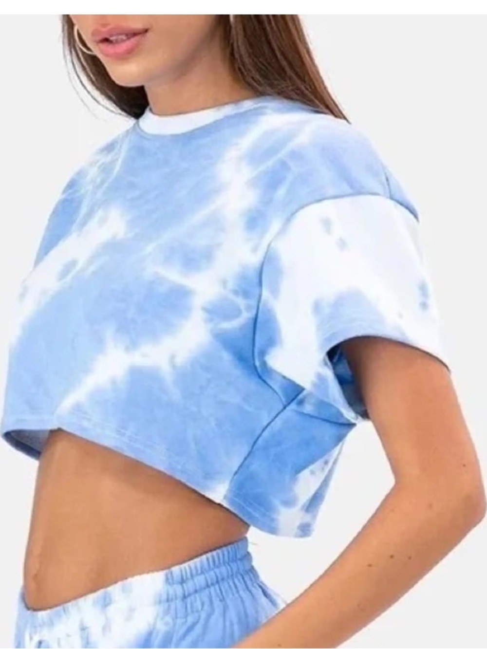 Adika Blue White Tie-Dye Cropped Tee